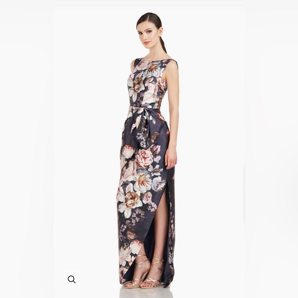 Kay Unger Raine Column Gown in Graphite Multi